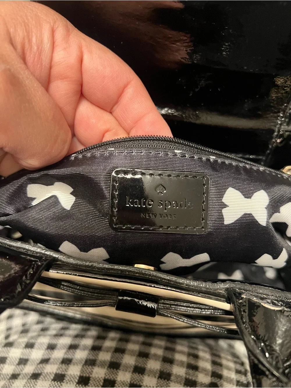 Kate Spade Black and White Striped Patent Leather Tote